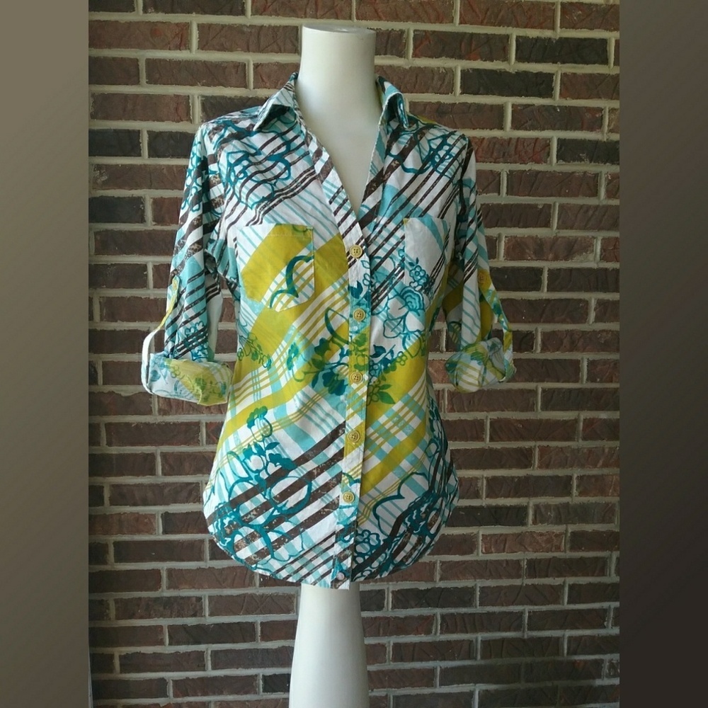 Hang Ten Floral Plaid Shirt Size Large